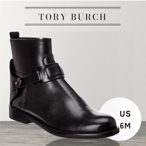 NWT Tory Burch Women's Colton Black Leather Boots w/Embossed Logo